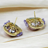 Purple Freshwater Pearl Stud Earrings 10mm - Wedding Jewelry Gift