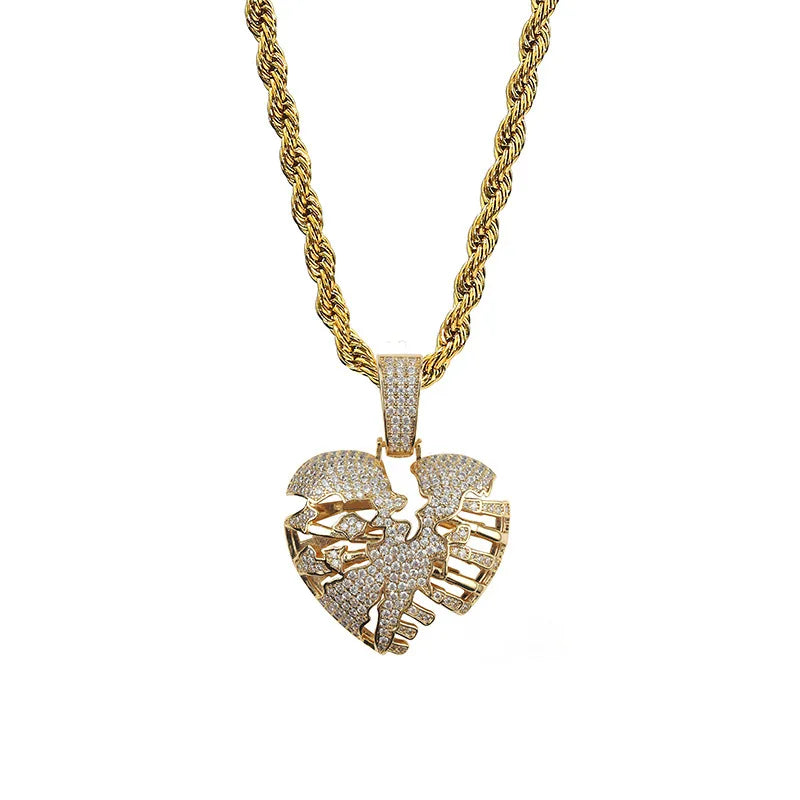 Personality Hollow Out Broken Heart Pendant Necklace