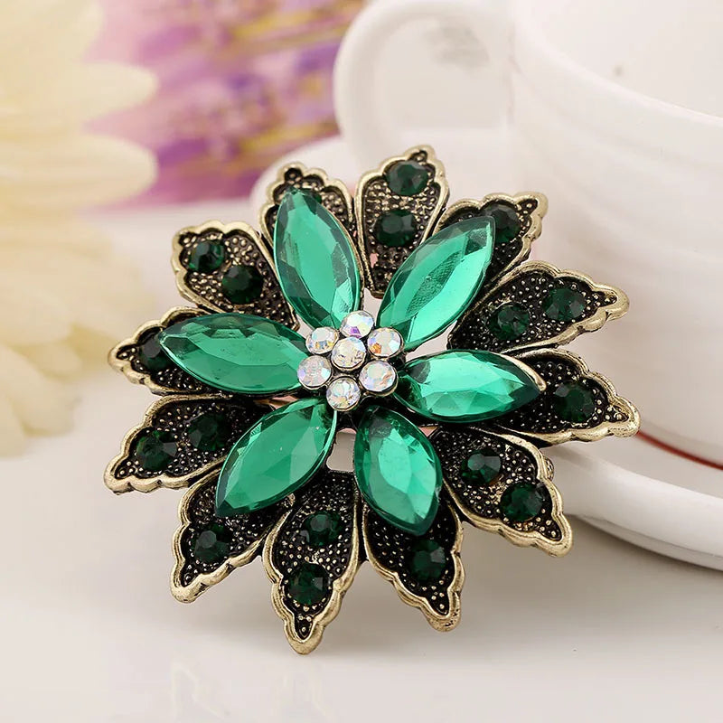 Exaggerated Gemstone Flower Zircon Brooches for Women
