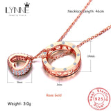 Round Love Heart Zircon Pendant Necklace 925 Sterling Silver