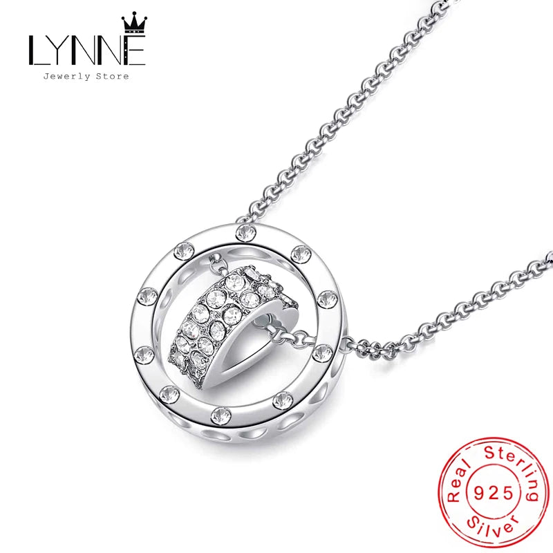 Round Love Heart Zircon Pendant Necklace 925 Sterling Silver