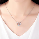 Round Love Heart Zircon Pendant Necklace 925 Sterling Silver