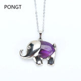 Natural Stone Elephant Pendant Quartz Crystal Necklace Women Charm