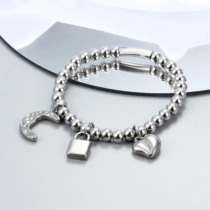 Stainless Steel Chain Bracelet Cross Star Pearl Key Lock Party Gift