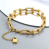 Hot Punk Silver Steel Chain Cross Stars Key Lock UN 50 Bracelet