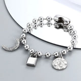 Hot Punk Silver Steel Chain Cross Stars Key Lock UN 50 Bracelet