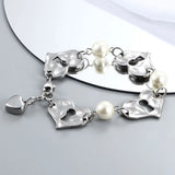 Hot Women Men Punk Silver Chain Steel Pearl Stars key Lock 50 Chain Bracelet