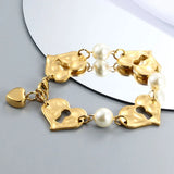 Hot Women Men Punk Silver Chain Steel Pearl Stars key Lock 50 Chain Bracelet