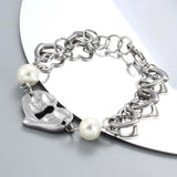 Hot Women Men Punk Silver Chain Steel Pearl Stars key Lock 50 Chain Bracelet