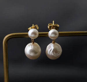 Double Bead Freshwater Pearl Earrings - Charming Women Gift