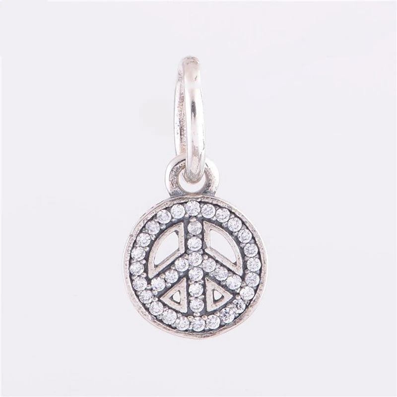 925 Sterling Silver Peace Symbol Clear CZ Charm Bracelet