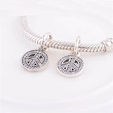 925 Sterling Silver Peace Symbol Clear CZ Charm Bracelet