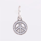 925 Sterling Silver Peace Symbol Clear CZ Charm Bracelet