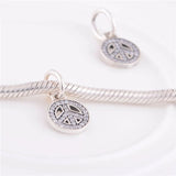 925 Sterling Silver Peace Symbol Clear CZ Charm Bracelet