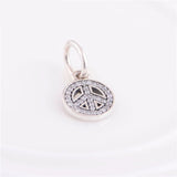 925 Sterling Silver Peace Symbol Clear CZ Charm Bracelet