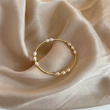 Hot Freshwater Pearl Bead Adjustable Bangle Bracelet