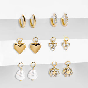 Freshwater Pearl Hoop Earring Crystal CZ Zircon Huggie Earrings Set