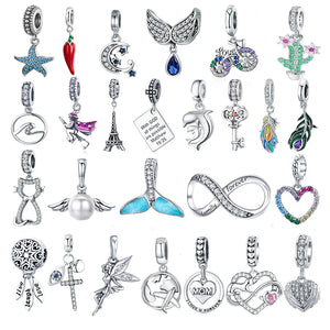 925 Sterling Silver Daisy Wings Pendant Charm Beads Fit Bracelet Necklace