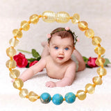 Natural Amber Teething Bracelet for Baby - Oval Shape Crystal Bracelet