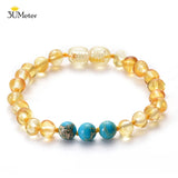 Natural Amber Teething Bracelet for Baby - Oval Shape Crystal Bracelet
