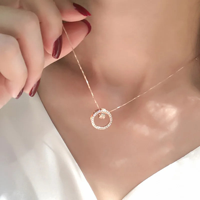Geometric 925 Silver Necklace with Zircon Pendant SNK021