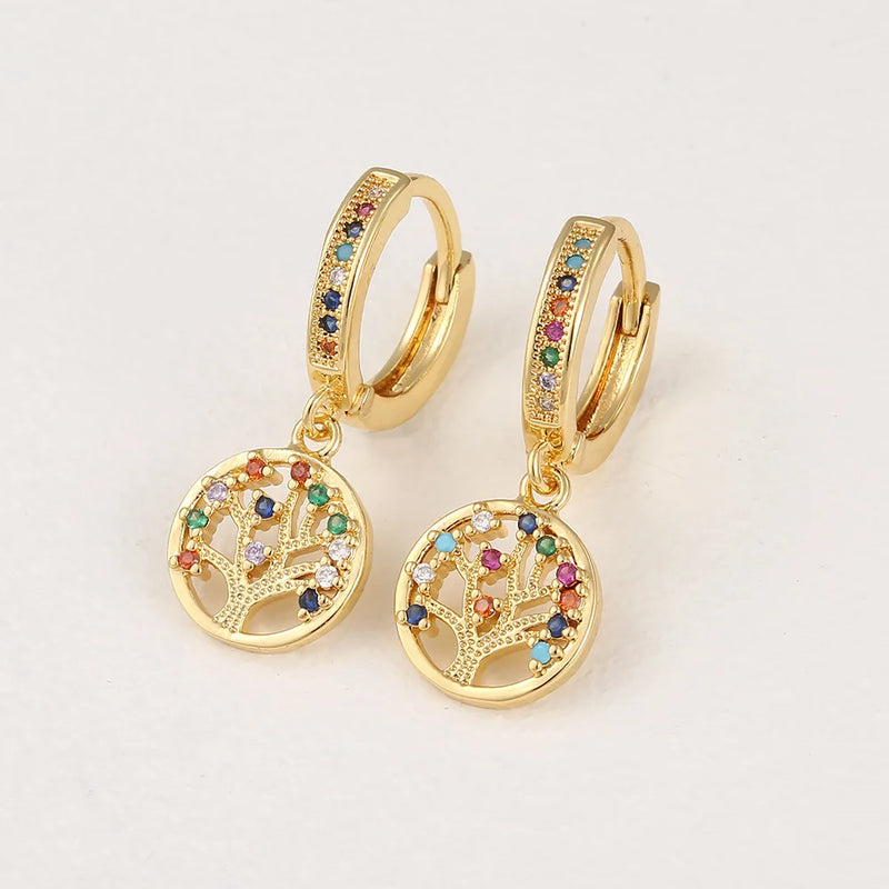 Tree Of Life Drop Earrings Boho Crystal Zircon Jewelry For Birthday Gift