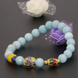 Gold-color Cloisonne 8mm Amazonite Beaded Bracelet