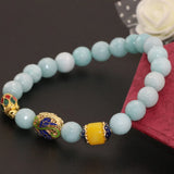 Gold-color Cloisonne 8mm Amazonite Beaded Bracelet