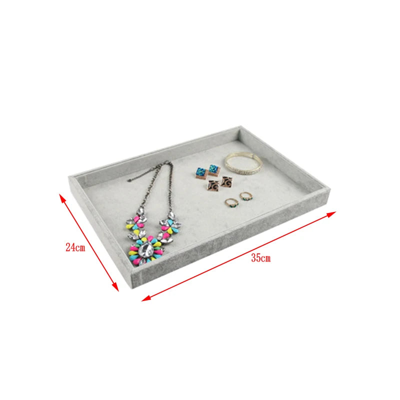Gray Velvet Jewelry Display Tray Plate Showcase