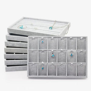 Grey Velvet Jewelry Tray Organizer Box Necklace Ring Earring Holder