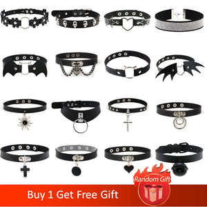 Harajuku Goth PU Leather Choker Necklace Women Punk Hip Hop Pendant Necklaces