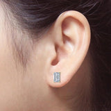14K Yellow Plated Emerald Cut CZ Women's Stud Earring Gift