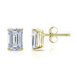 14K Yellow Plated Emerald Cut CZ Women's Stud Earring Gift