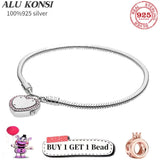 925 Sterling Silver Heart Bracelet For Women DIY Charm Jewelry