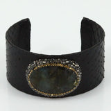 Women's Snakeskin Leather Bracelet with Rhinestone Charm