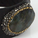 Women's Snakeskin Leather Bracelet with Rhinestone Charm