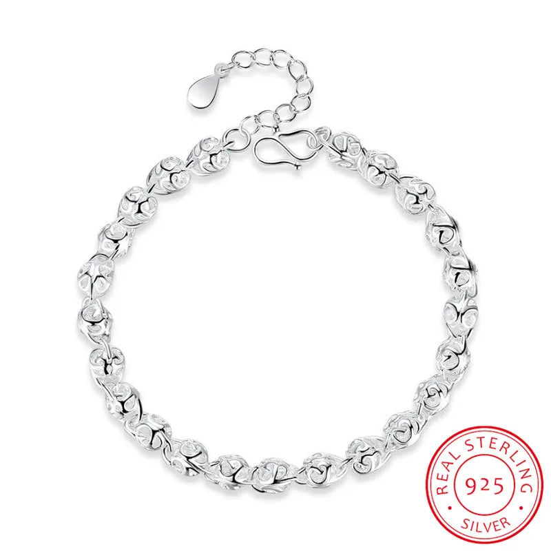 925 Silver Hollow Ball Bracelet Women Girl Christmas
