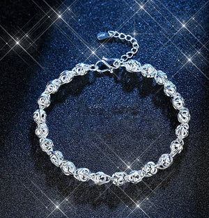 925 Silver Hollow Ball Bracelet Women Girl Christmas