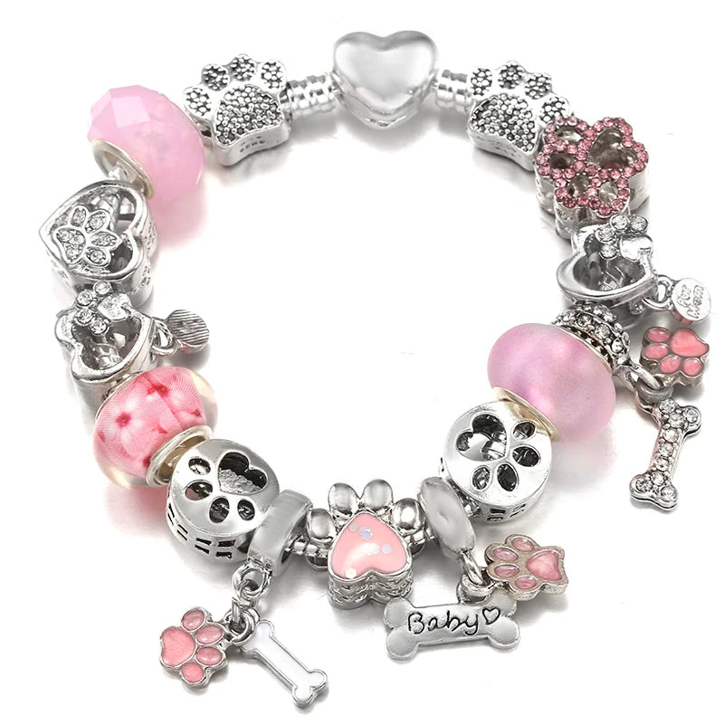 Hollow Foot Beads Charm Bracelets for DIY - Women Men Girlfriend Bijoux Pulseras