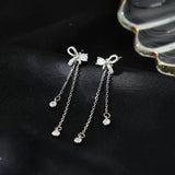 Summer Style 925 Silver Bow Tassel Earrings with Zircon