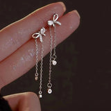 Summer Style 925 Silver Bow Tassel Earrings with Zircon