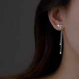 Summer Style 925 Silver Bow Tassel Earrings with Zircon