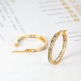 Zircon Half Circle Hoop Earrings Titanium Steel Crystal Jewelry Gift