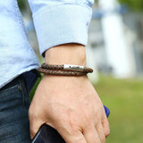 Men's Titanium Steel 2 Circle Leather Bracelet