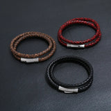 Men's Titanium Steel 2 Circle Leather Bracelet