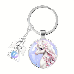 Cartoon Unicorn Key Chain Angel Glass Jewelry