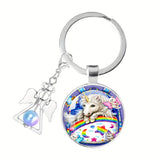 Cartoon Unicorn Key Chain Angel Glass Jewelry