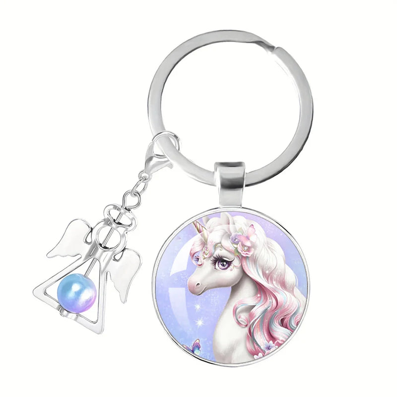 Cartoon Unicorn Key Chain Angel Glass Jewelry