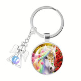 Cartoon Unicorn Key Chain Angel Glass Jewelry
