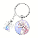 Cartoon Unicorn Key Chain Angel Glass Jewelry